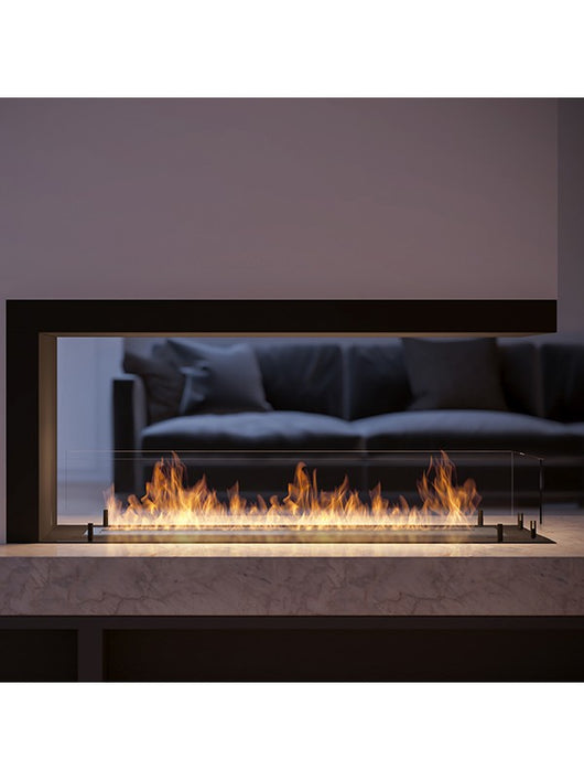 Caminetto a Bioetanolo Da Incasso di Design U1000.2 con Vetro Aperto su 3 Lati Bruciatore da 2 Litri