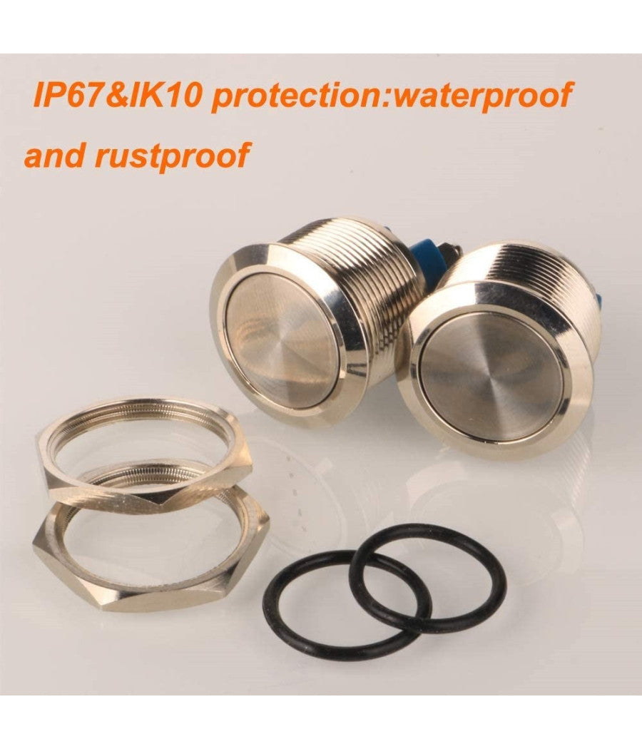 Interruttore A Pulsante 22mm Autobloccante Terminali A Vite Acciaio Testa Piatta         