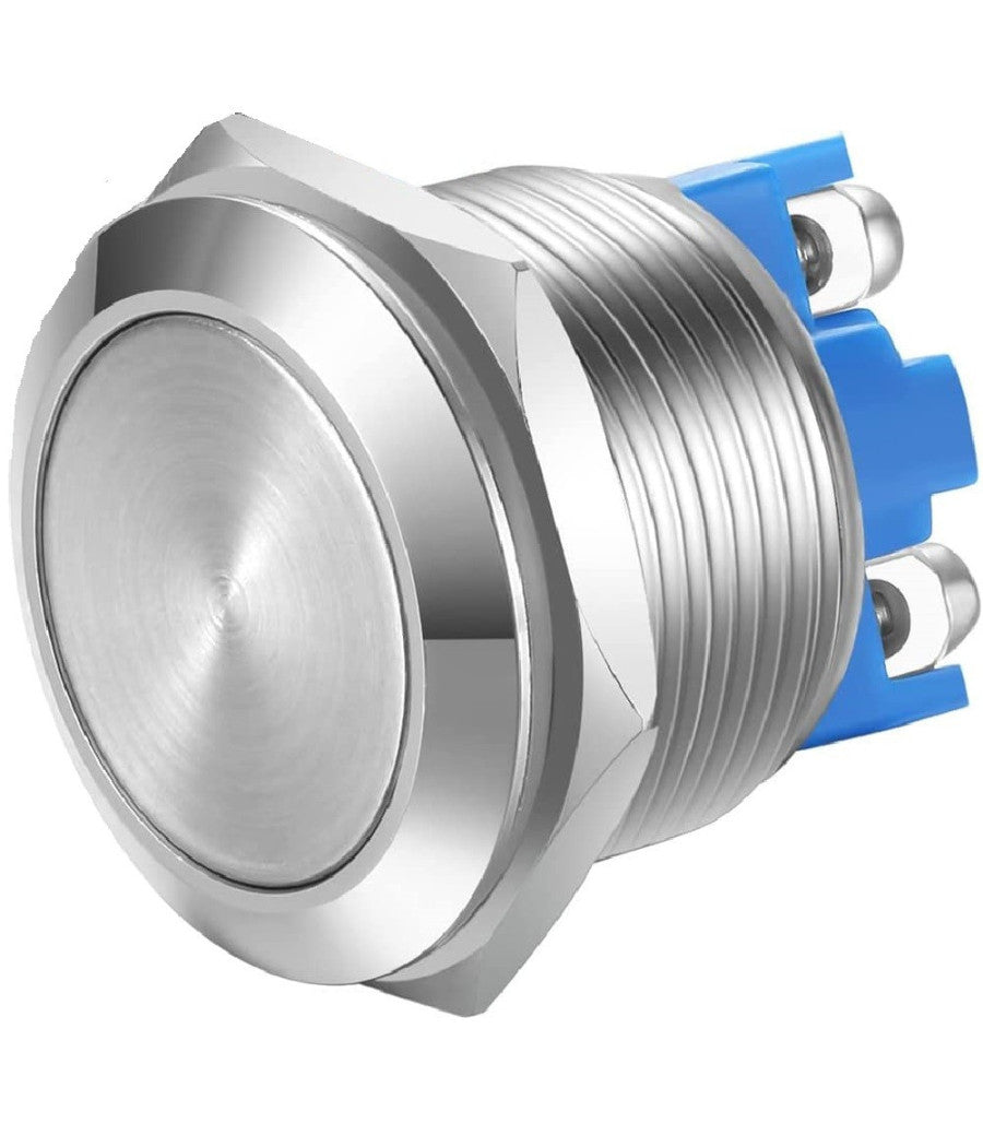 Interruttore A Pulsante 22mm Autobloccante Terminali A Vite Acciaio Testa Piatta         