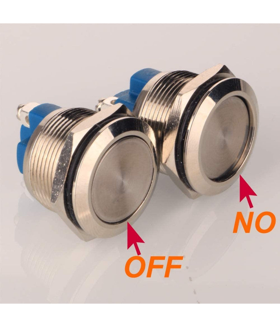 Interruttore A Pulsante 22mm Autobloccante Terminali A Vite Acciaio Testa Piatta         