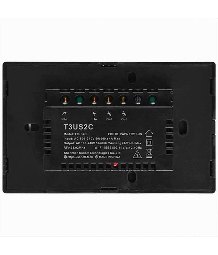 Interruttore Sonoff Smart 2 Canale Controller Wireless Placca Touch Domotica T3us2c         