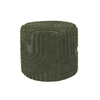 Pouf rotondo in bouclé tuftato, verde kaki