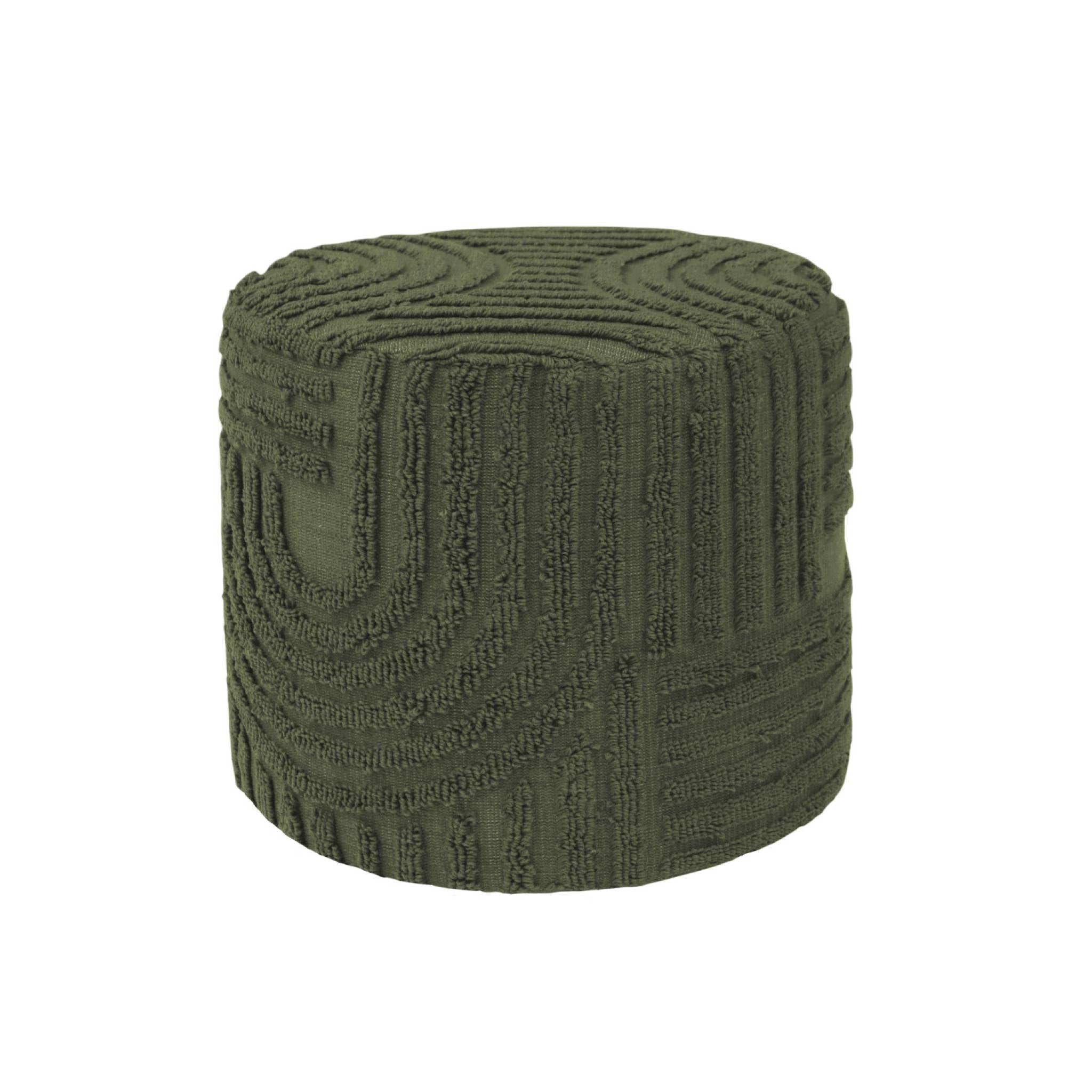 Pouf rotondo in bouclé tuftato, verde kaki