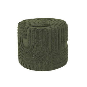 Pouf rotondo in bouclé tuftato, verde kaki