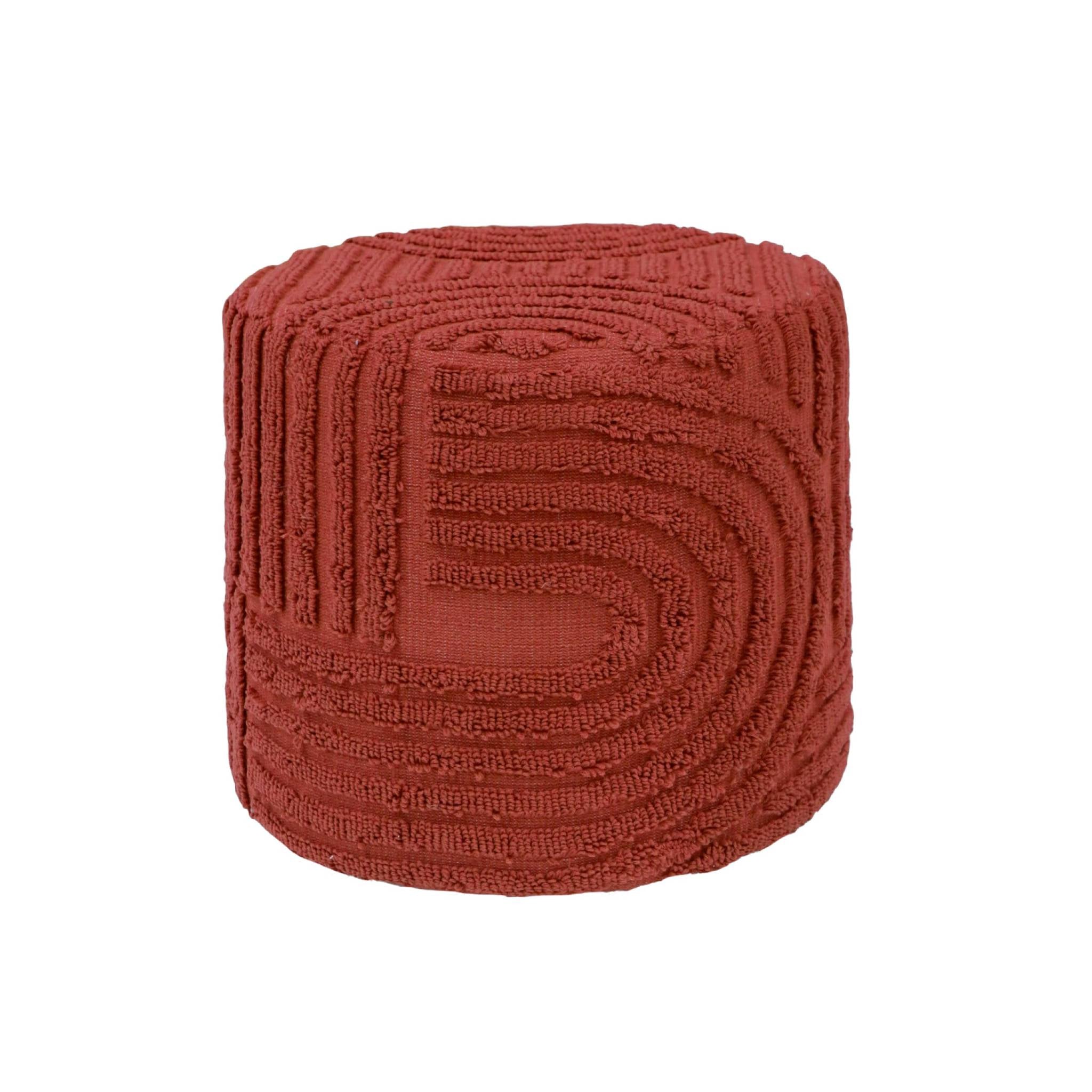 Pouf rotondo in bouclé tuftato, terracotta