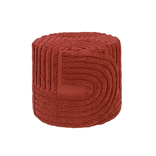 Pouf rotondo in bouclé tuftato, terracotta