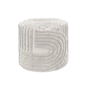 Pouf rotondo in bouclé tuftato, bianco