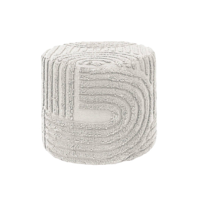 Pouf rotondo in bouclé tuftato, bianco
