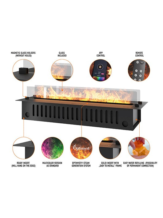 Camino Bruciatore da incasso a vapore acqueo a LED multicolore con riempimento automatico 220 cm INVAPO INSERT