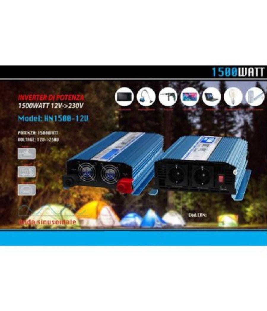 Inverter Di Potenza 1500w Da 12v A 230v Onda Sinusoidale Auto Maxtech Hn1500-12v         