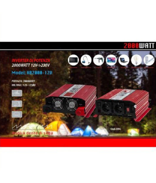 Inverter Di Potenza 2000 Watt Per Auto Camper Da 12v A 230v Maxtech Hb2000-12v         