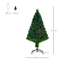 Albero di Natale Artificiale 120cm con Fibre Ottiche e Luci LED, Albero di Natale Luminoso con 130 Rami, Verde