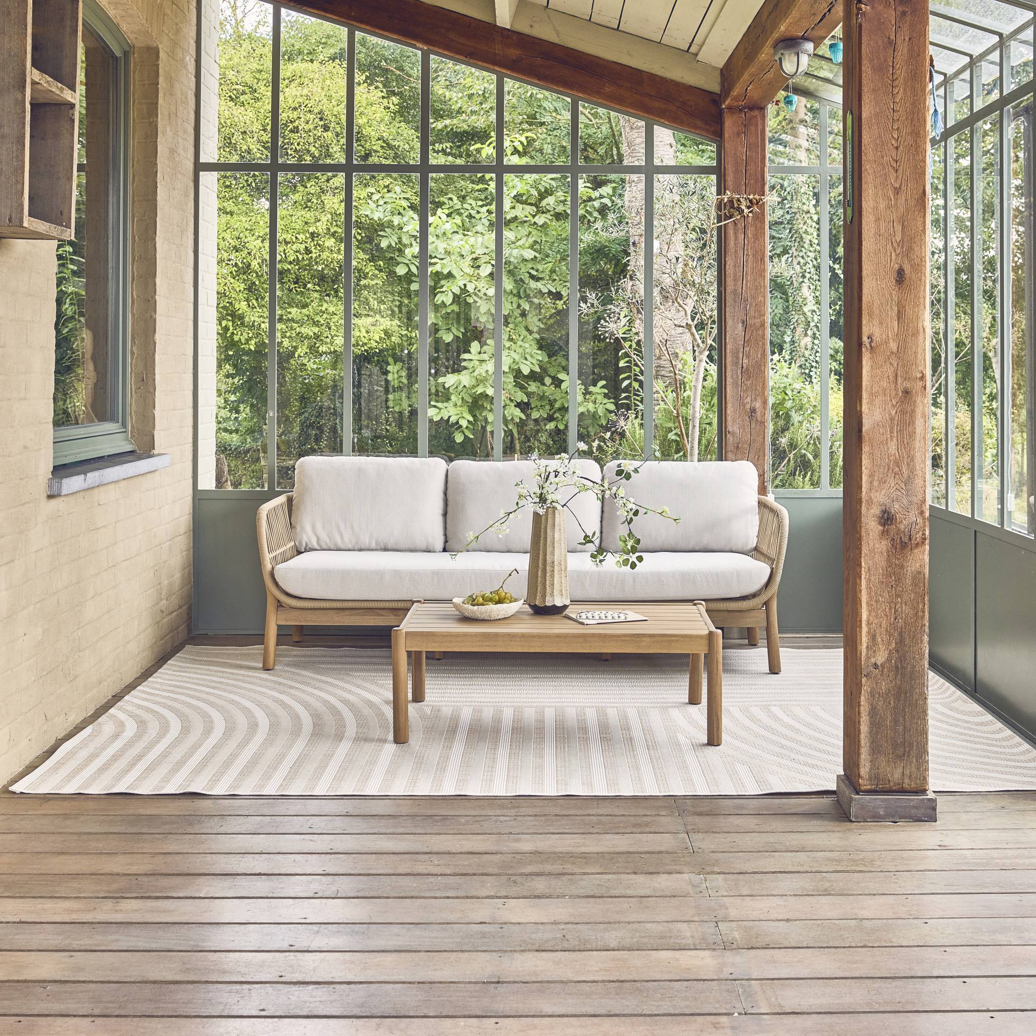 Tappeto per interni/esterni, motivo ad arco beige, poliestere