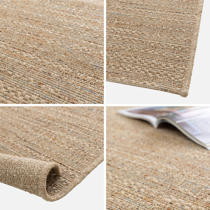 Moquette interna/esterna ad effetto juta chiaro con accenti colorati