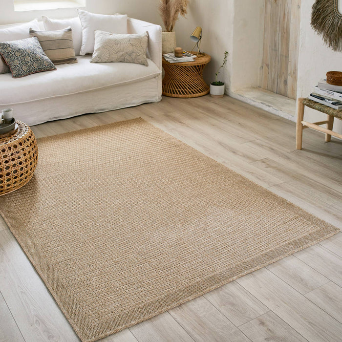 Tappeto interno/esterno effetto tela di iuta beige