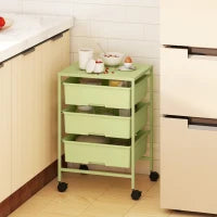 Carrello da Cucina a 4 Livelli, con Ruote, 3 Ceste e Pannello superiore 40,8x33,5x60,5 cm Verde