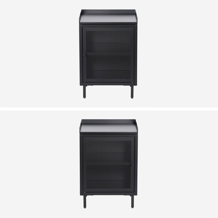 Comodino industriale in metallo 1 anta, nero