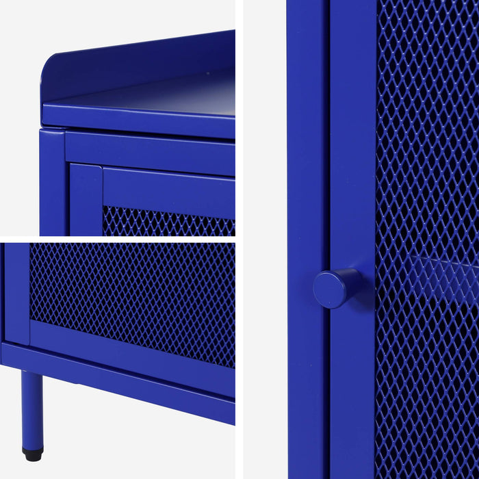 Set 2 comodini industriali in metallo 1 anta, blu