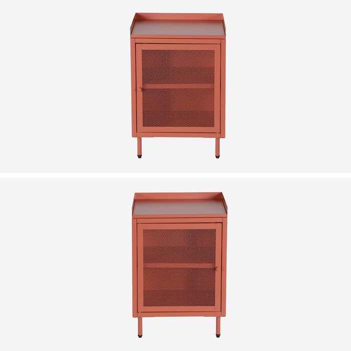 Set 2 comodini industriali in metallo 1 anta, terracotta