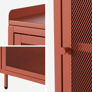 Set 2 comodini industriali in metallo 1 anta, terracotta