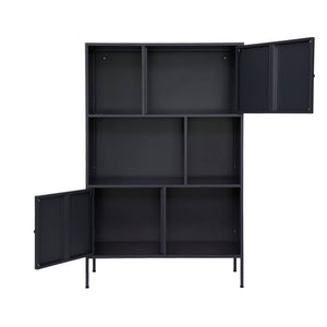 Credenza industriale in metallo con 6 scomparti, nero