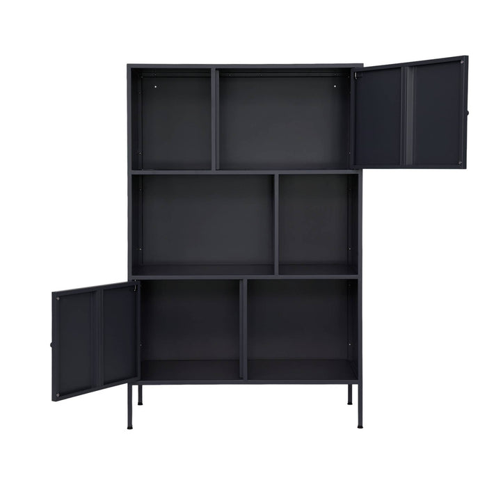 Credenza industriale in metallo con 6 scomparti, nero