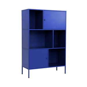 Credenza industriale in metallo con 6 scomparti, blu