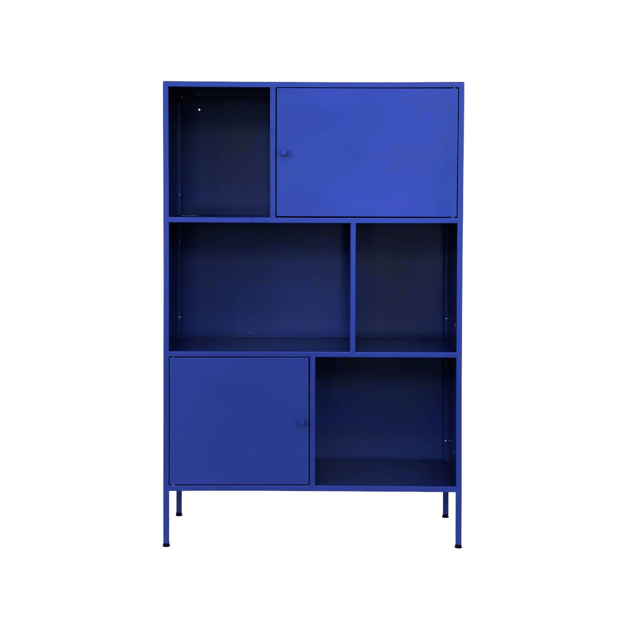 Credenza industriale in metallo con 6 scomparti, blu