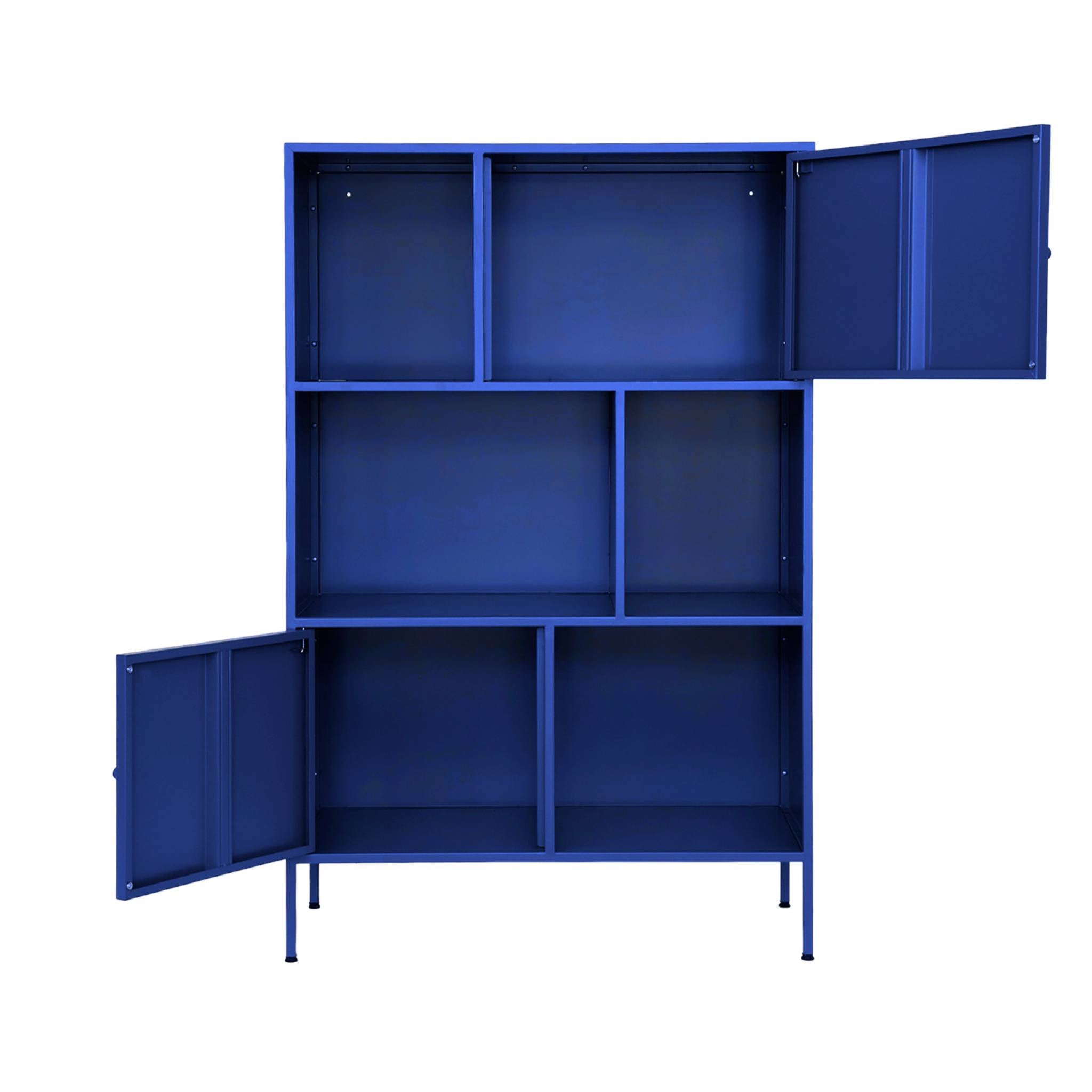 Credenza industriale in metallo con 6 scomparti, blu