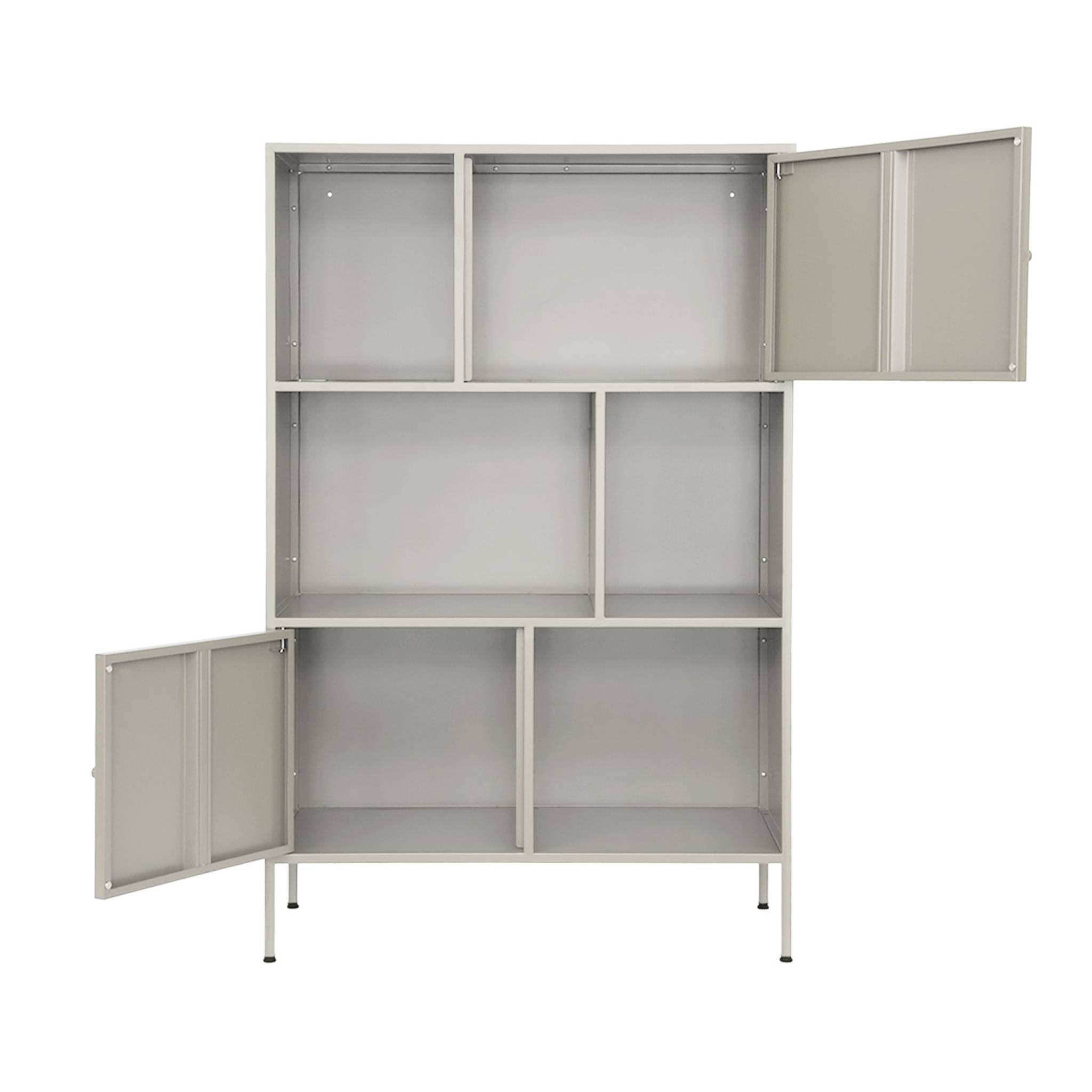 Credenza industriale in metallo con 6 scomparti, crema