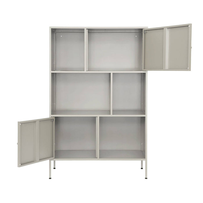 Credenza industriale in metallo con 6 scomparti, crema
