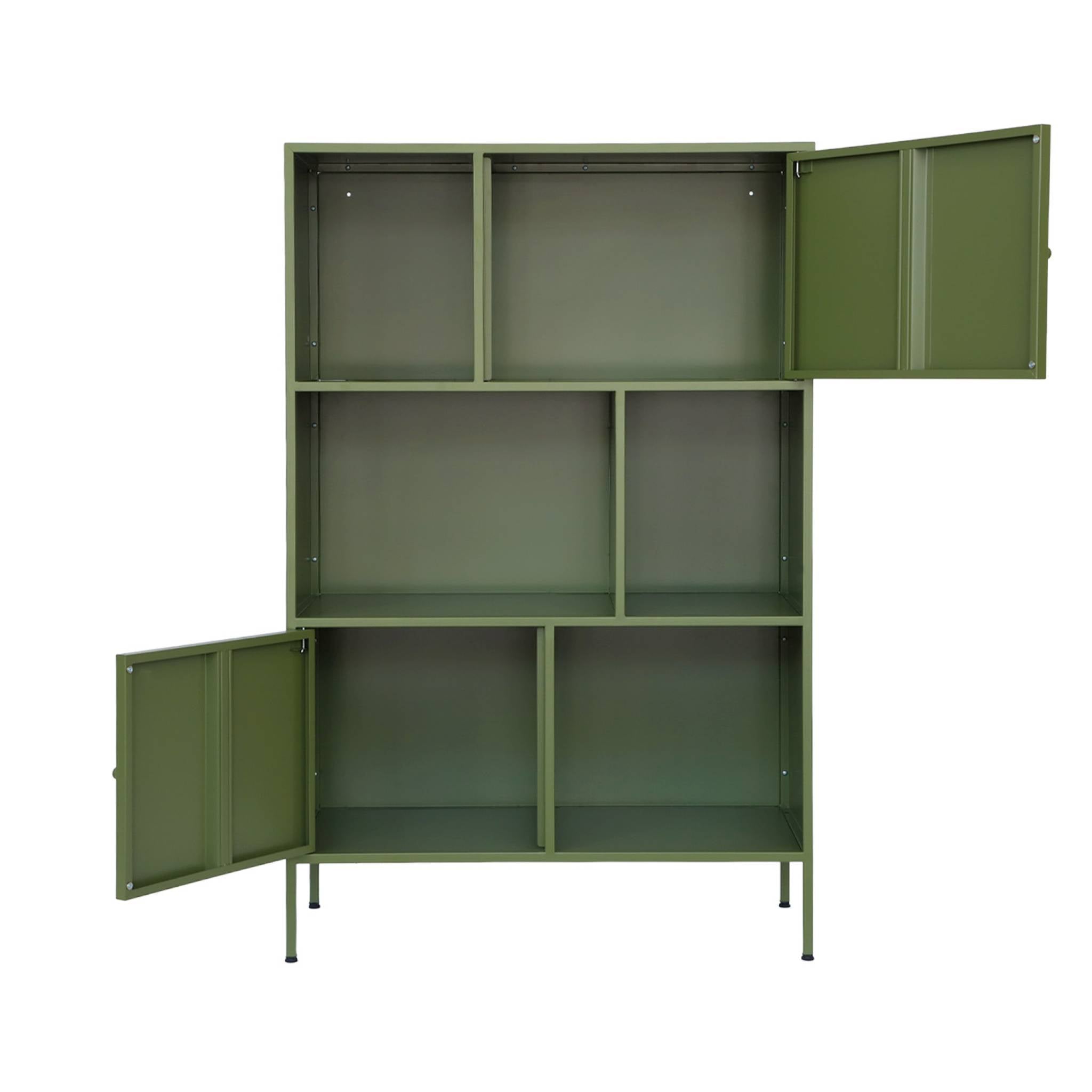 Credenza industriale in metallo con 6 scomparti, verde