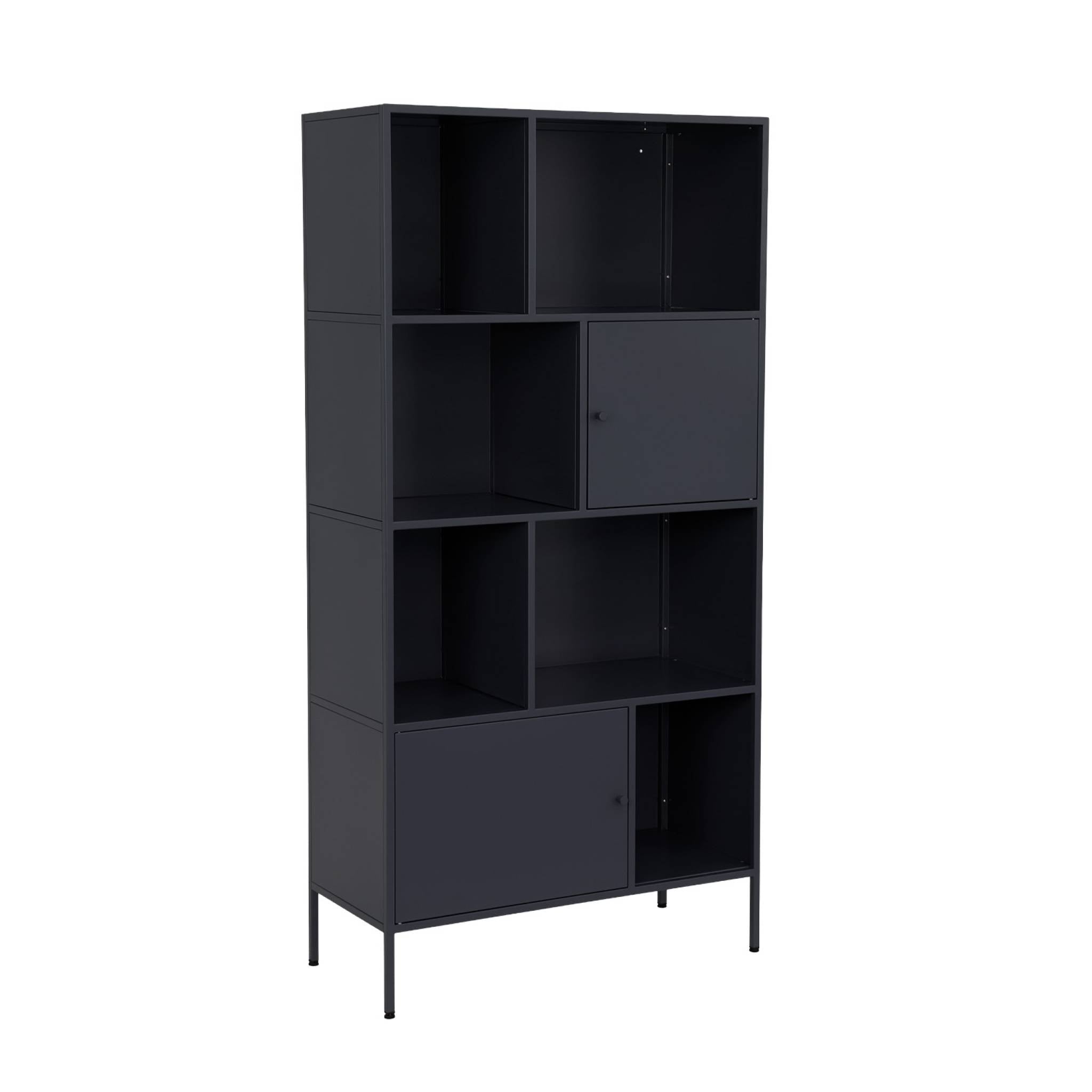 Credenza industriale in metallo con 8 scomparti, nero