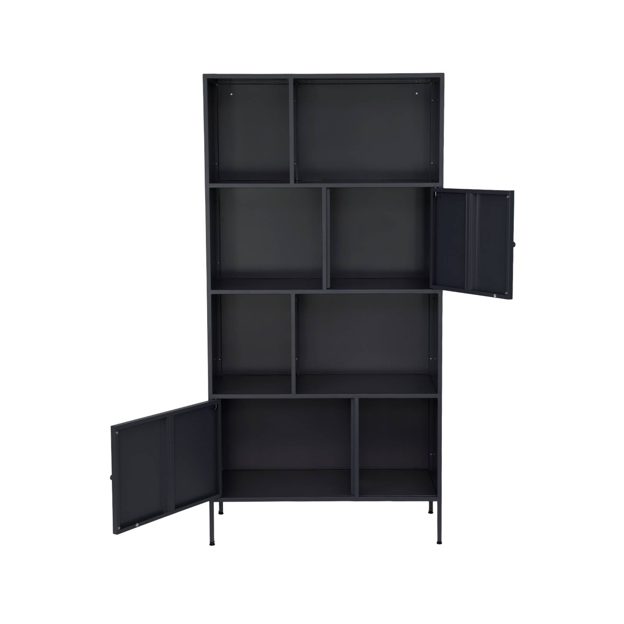 Credenza industriale in metallo con 8 scomparti, nero