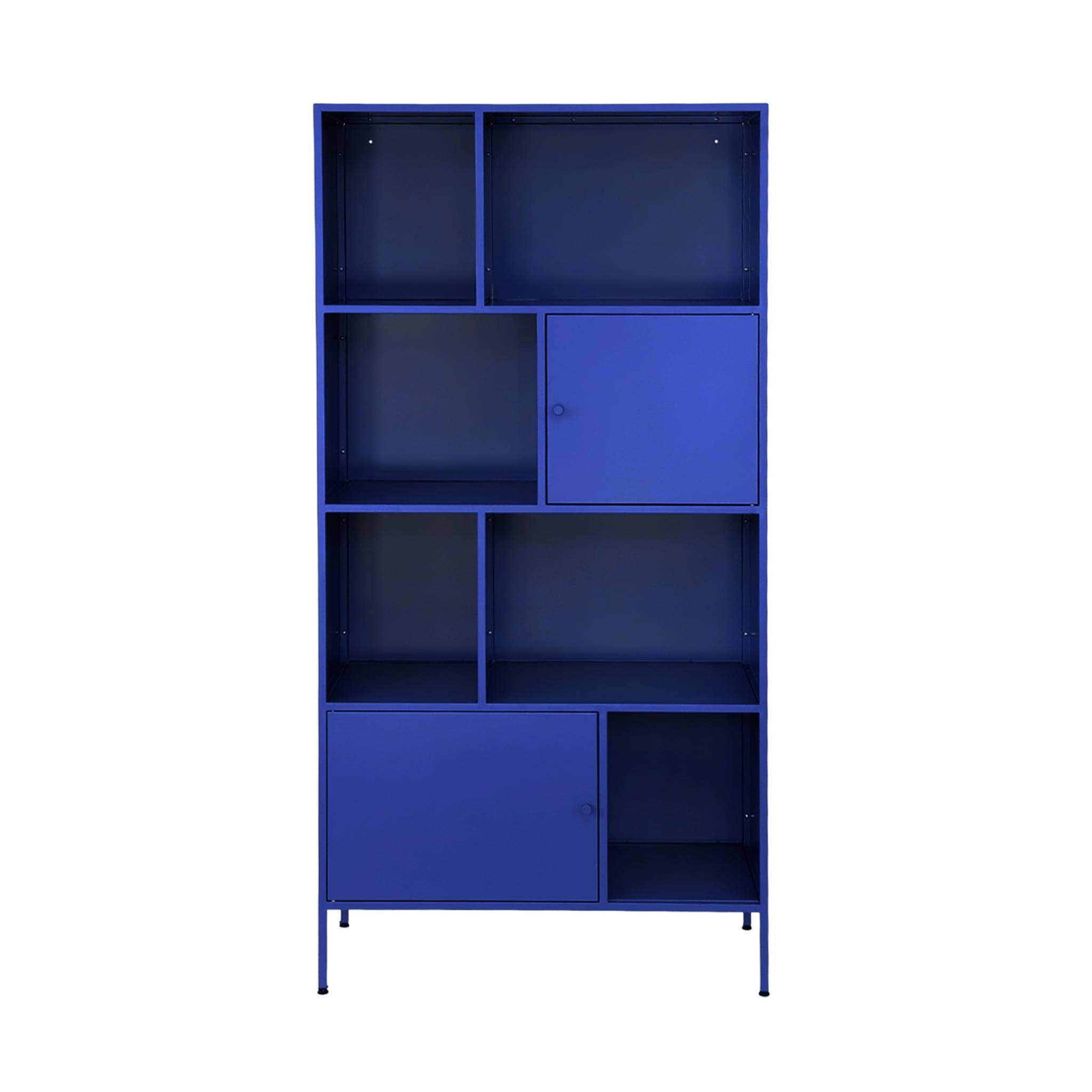 Credenza industriale in metallo con 8 scomparti, blu