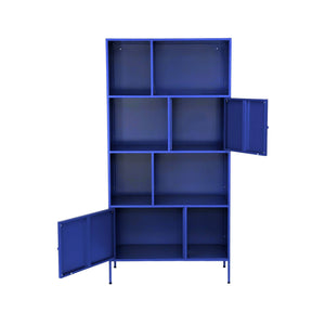 Credenza industriale in metallo con 8 scomparti, blu