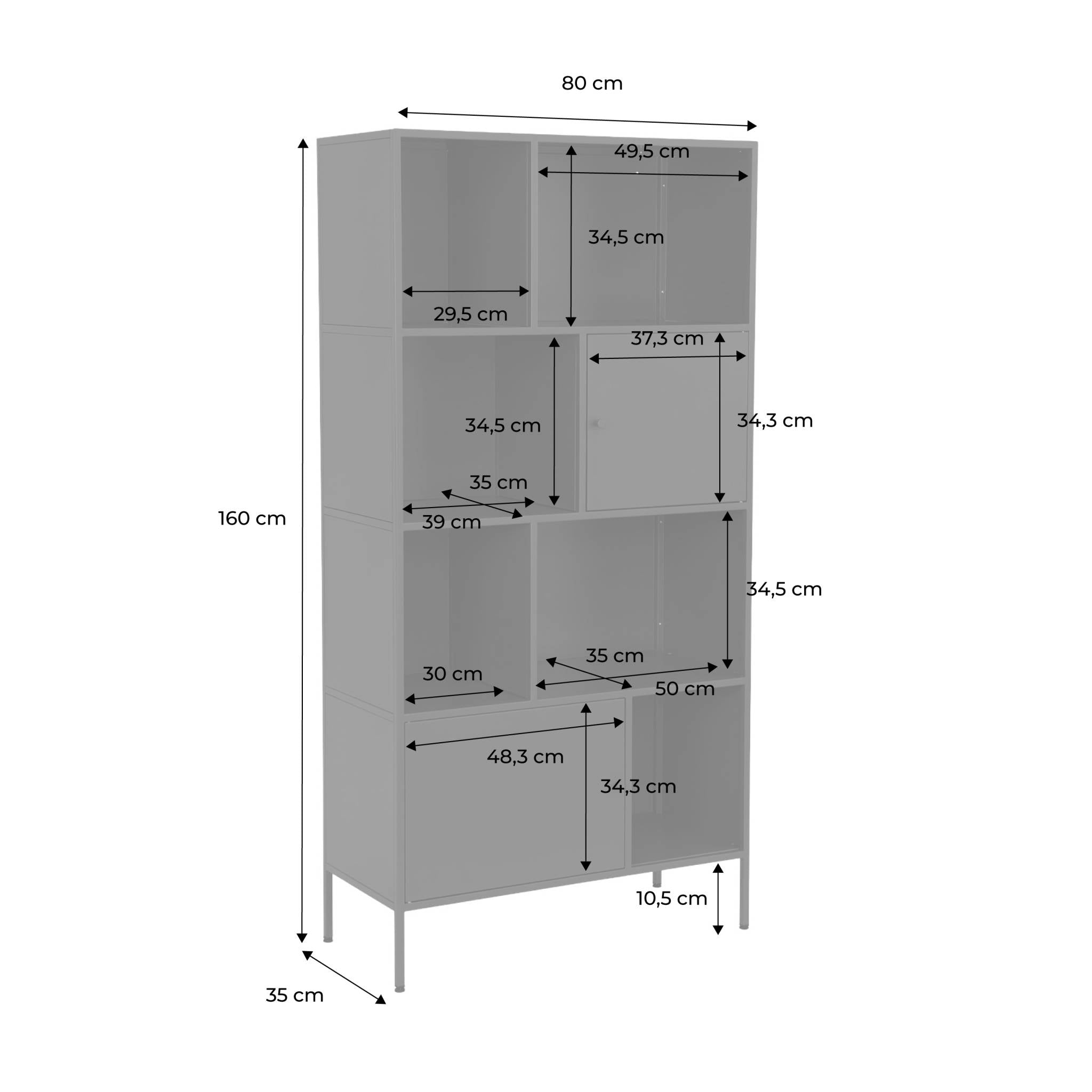 Credenza industriale in metallo con 8 scomparti, crema