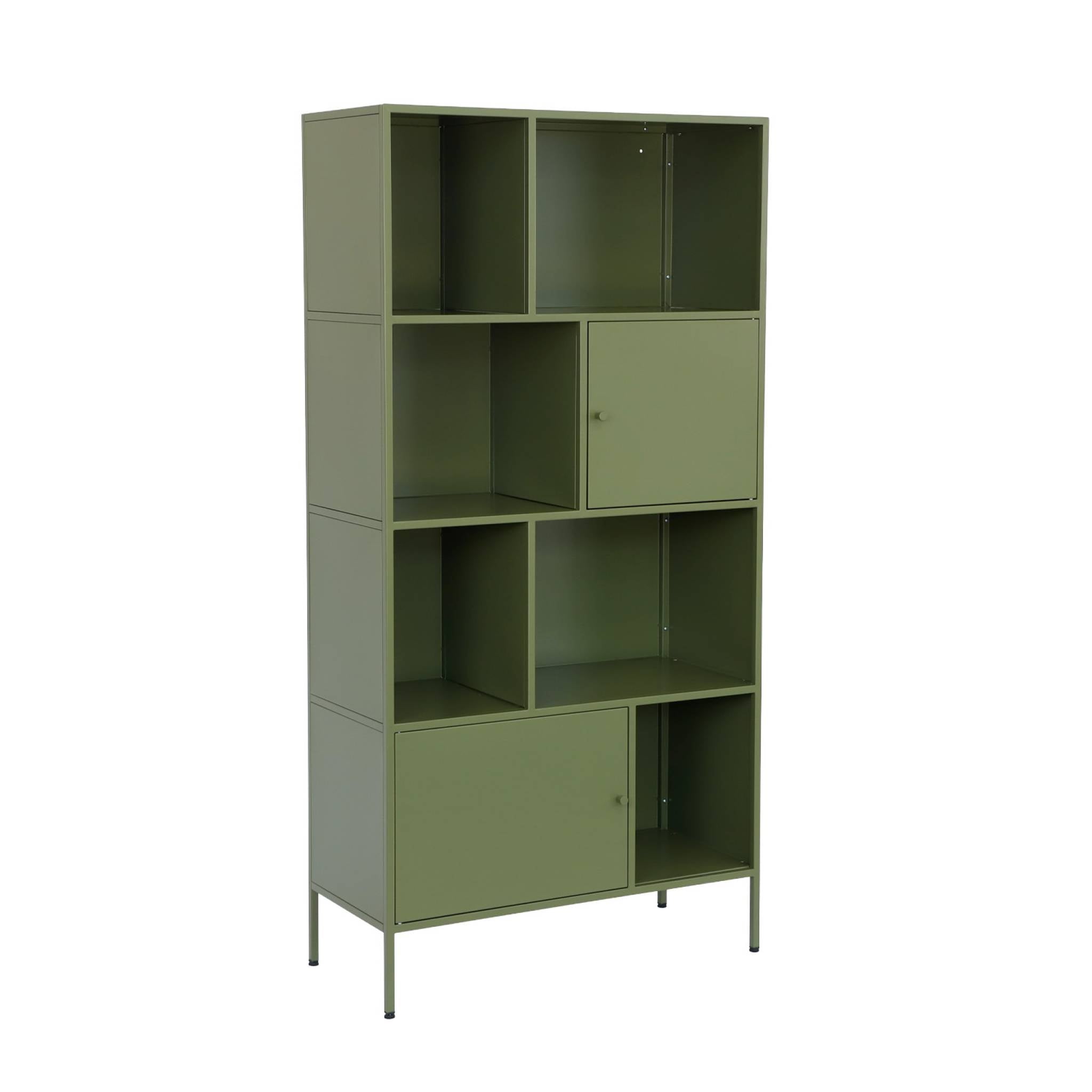 Credenza industriale in metallo con 8 scomparti, verde