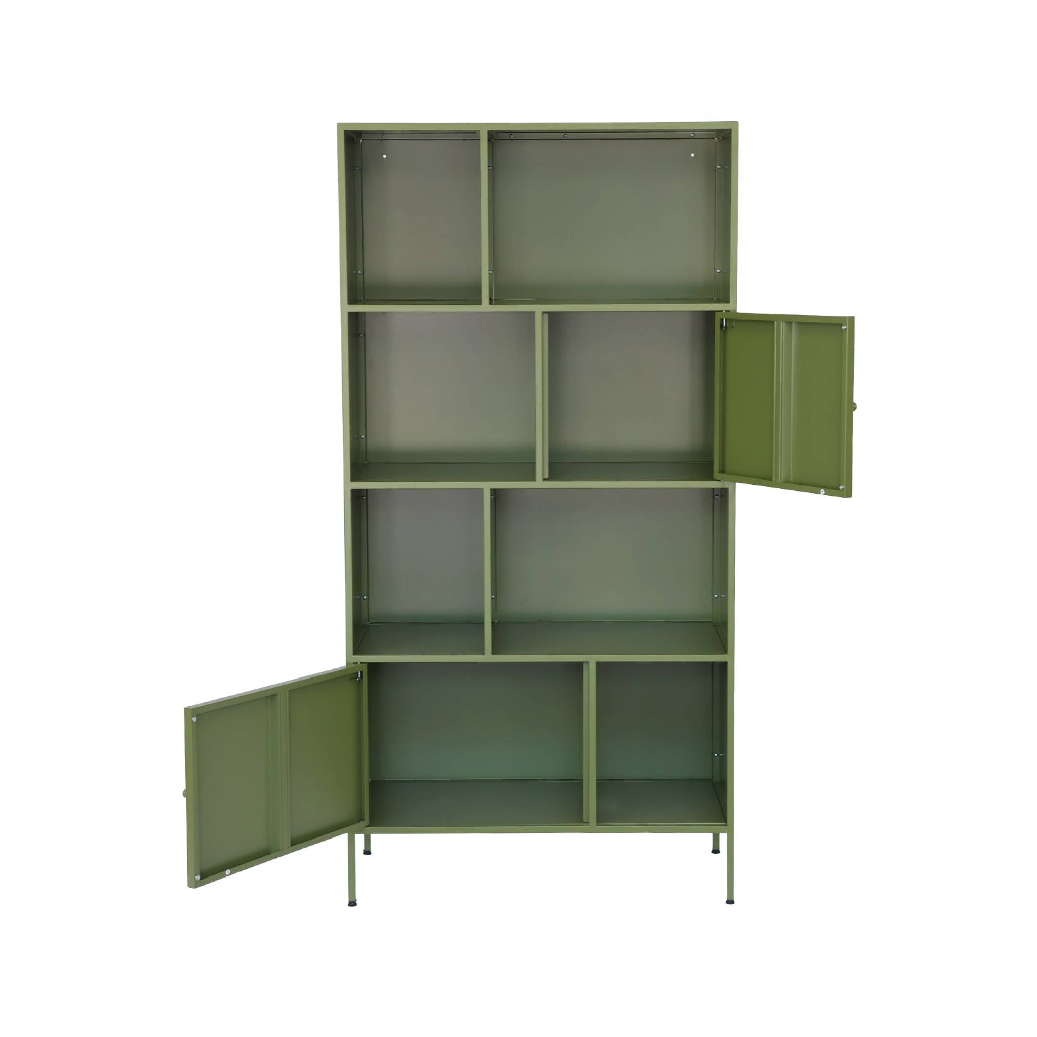 Credenza industriale in metallo con 8 scomparti, verde