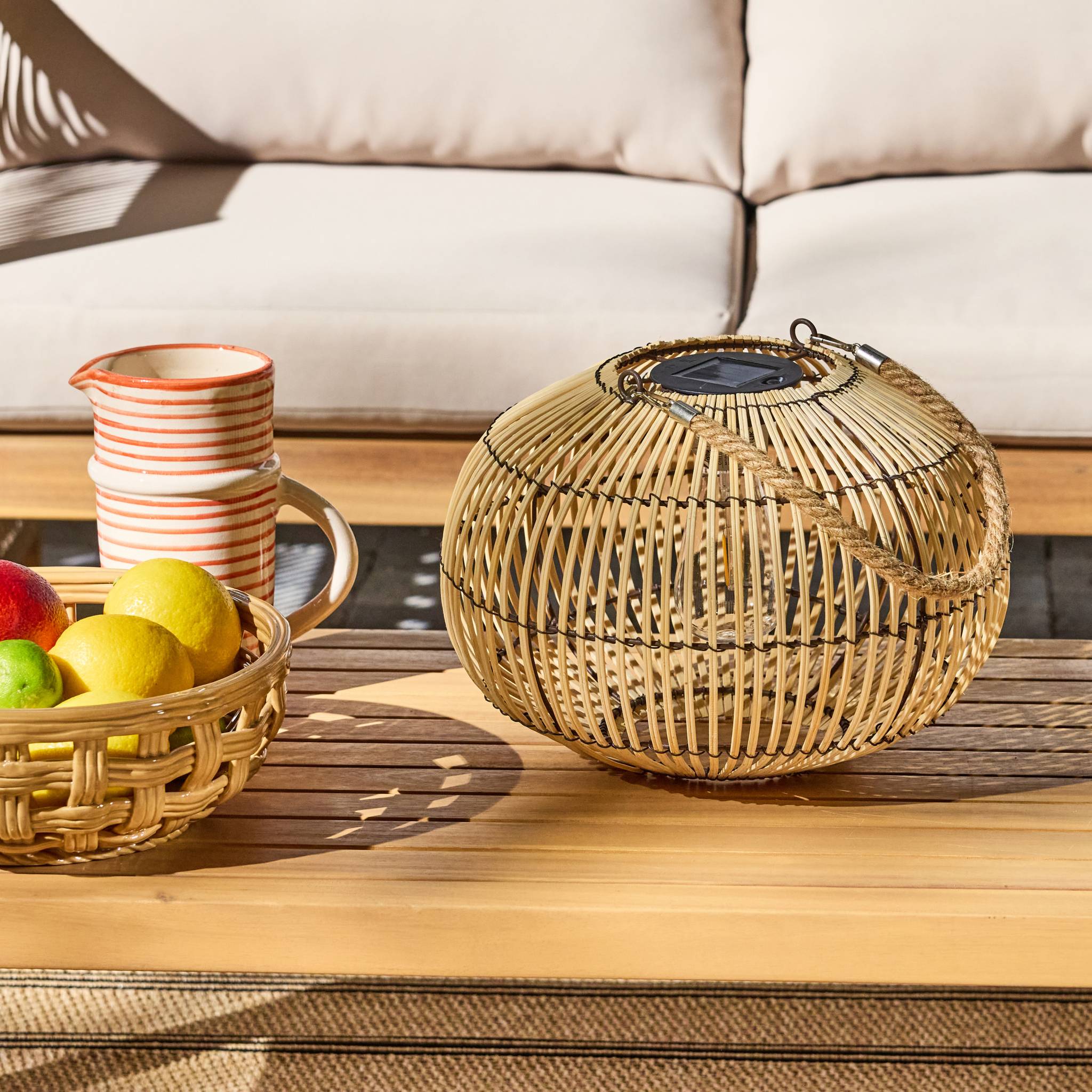 Lampada solare led in rattan, 31.5cm, marrone naturale