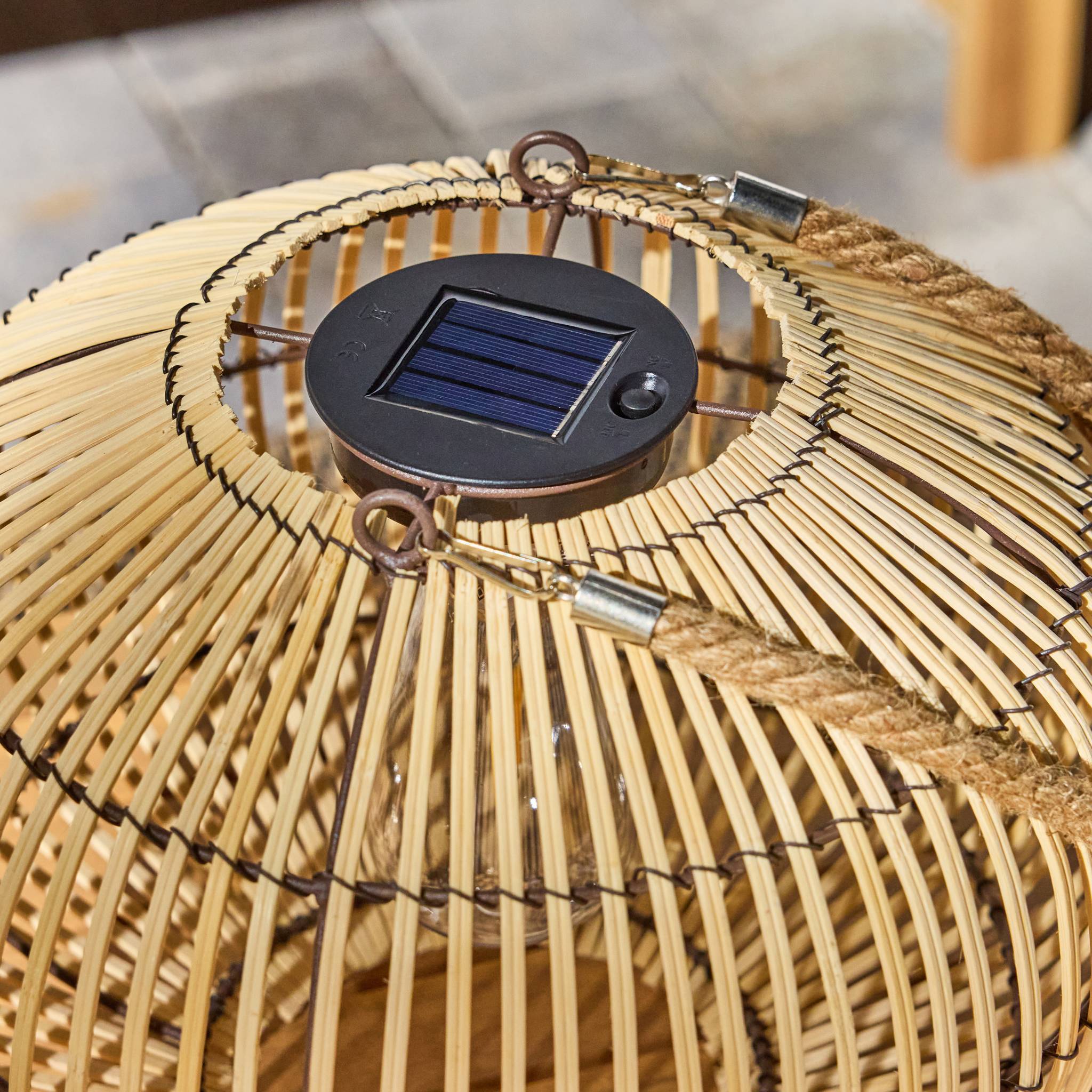 Lampada solare led in rattan, 31.5cm, marrone naturale