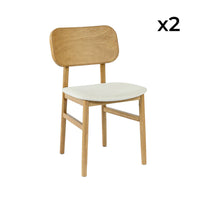 Set di 2 sedie vintage in legno di hevea e tessuto, marrone naturale