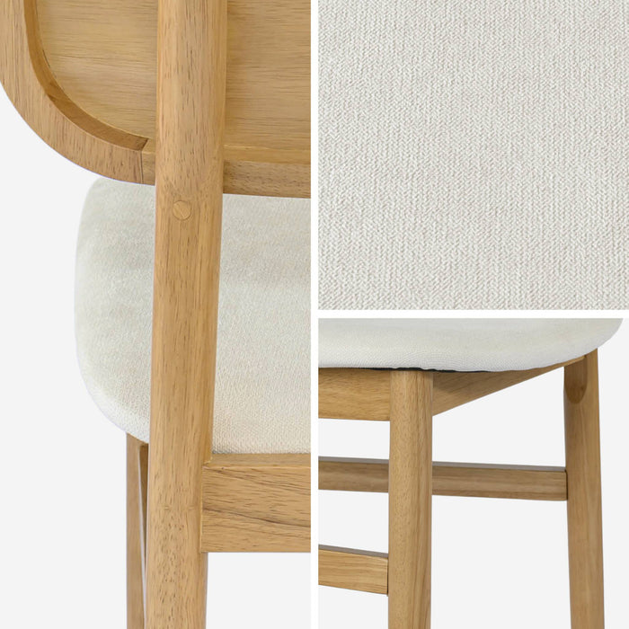 Set di 2 sedie vintage in legno di hevea e tessuto, marrone naturale