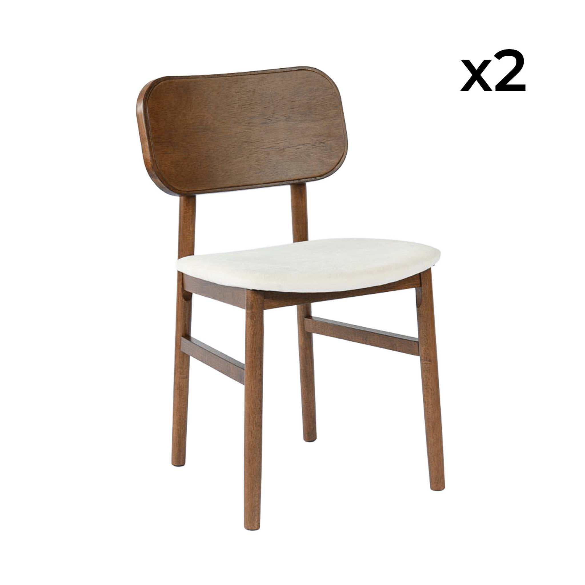 Set di 2 sedie vintage in legno di hevea e tessuto, marrone