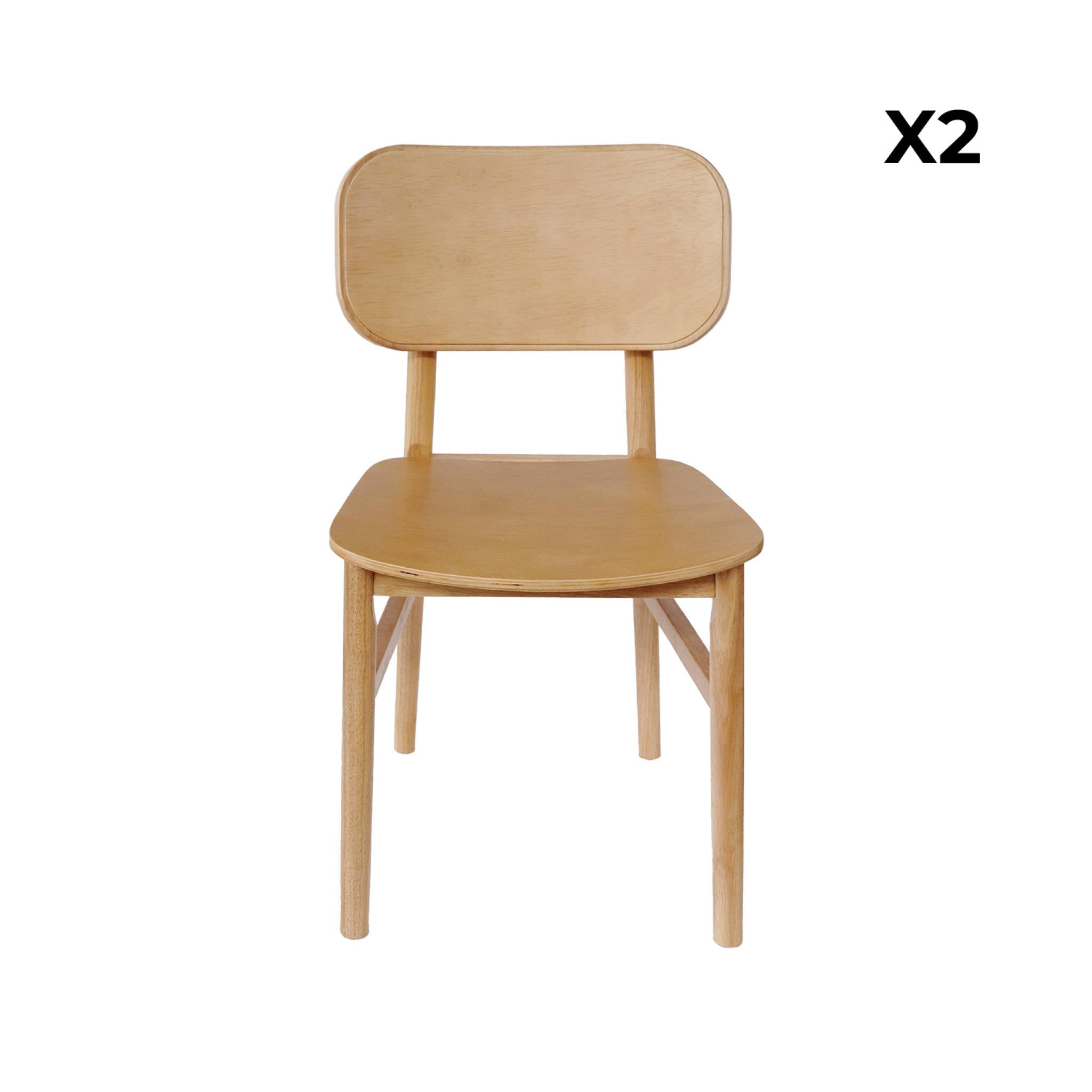 Set di 2 sedie in legno di hevea, marrone naturale