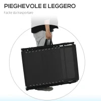 Lettino Prendisole in Acciaio e Tessuto Traspirante con Schienale Reclinabile, 189x58x30 cm, Nero