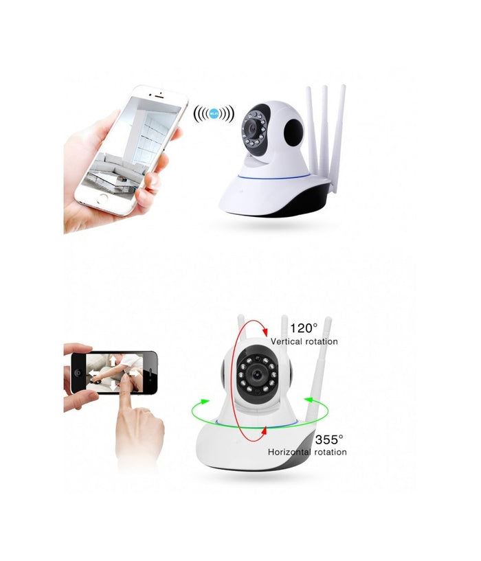Ip Camera Telecamera Risoluzione 1080p Hd 3 Antenne P3p Rotazione Wifi Web Audio         
