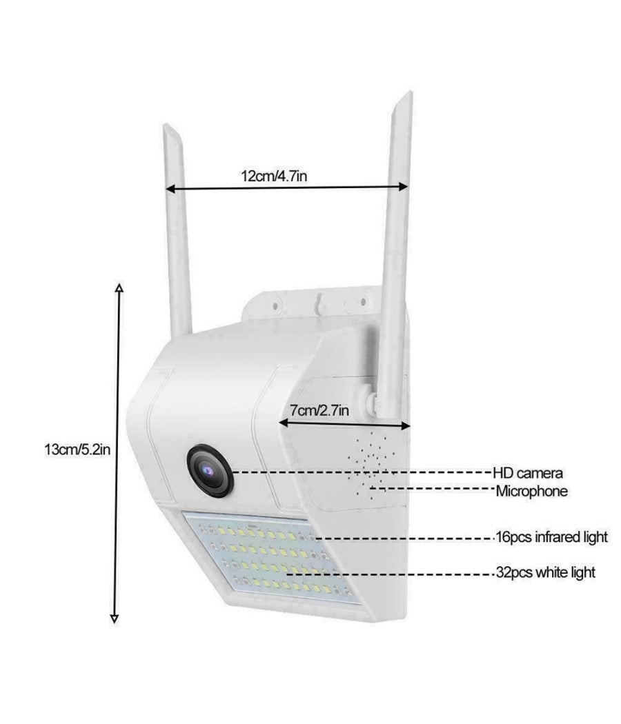 Ip Camera Wifi Esterno 2mp 1080p Led Lampada Solare Ip66 Telecamera Cam Sd Rec         