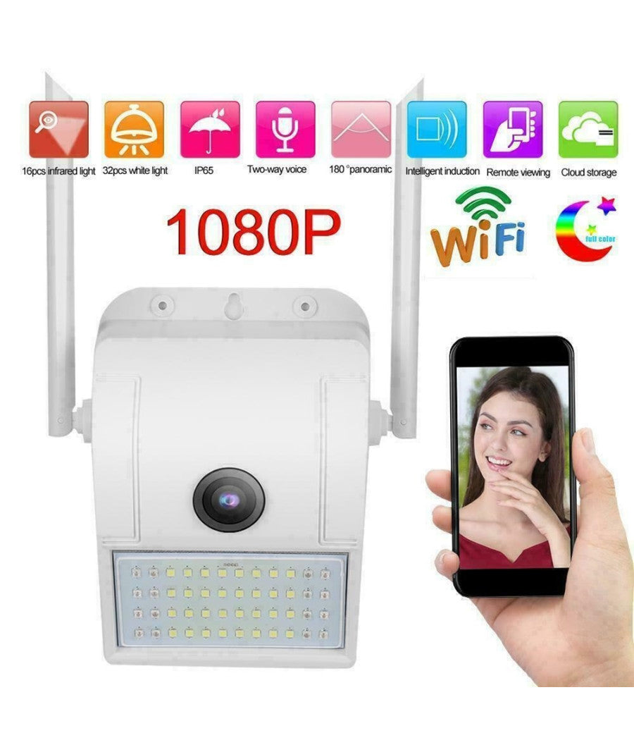 Ip Camera Wifi Esterno 2mp 1080p Led Lampada Solare Ip66 Telecamera Cam Sd Rec         