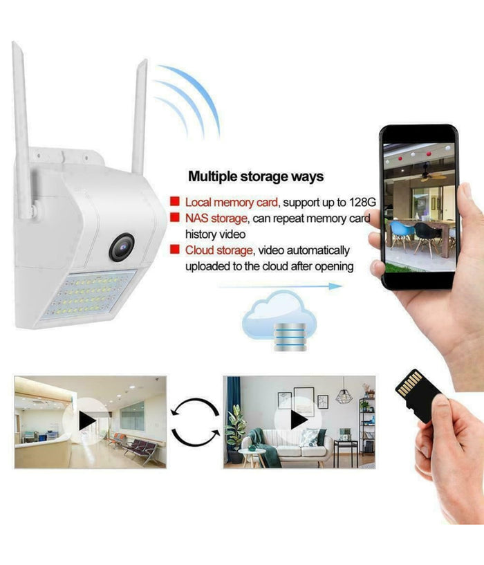 Ip Camera Wifi Esterno 2mp 1080p Led Lampada Solare Ip66 Telecamera Cam Sd Rec         